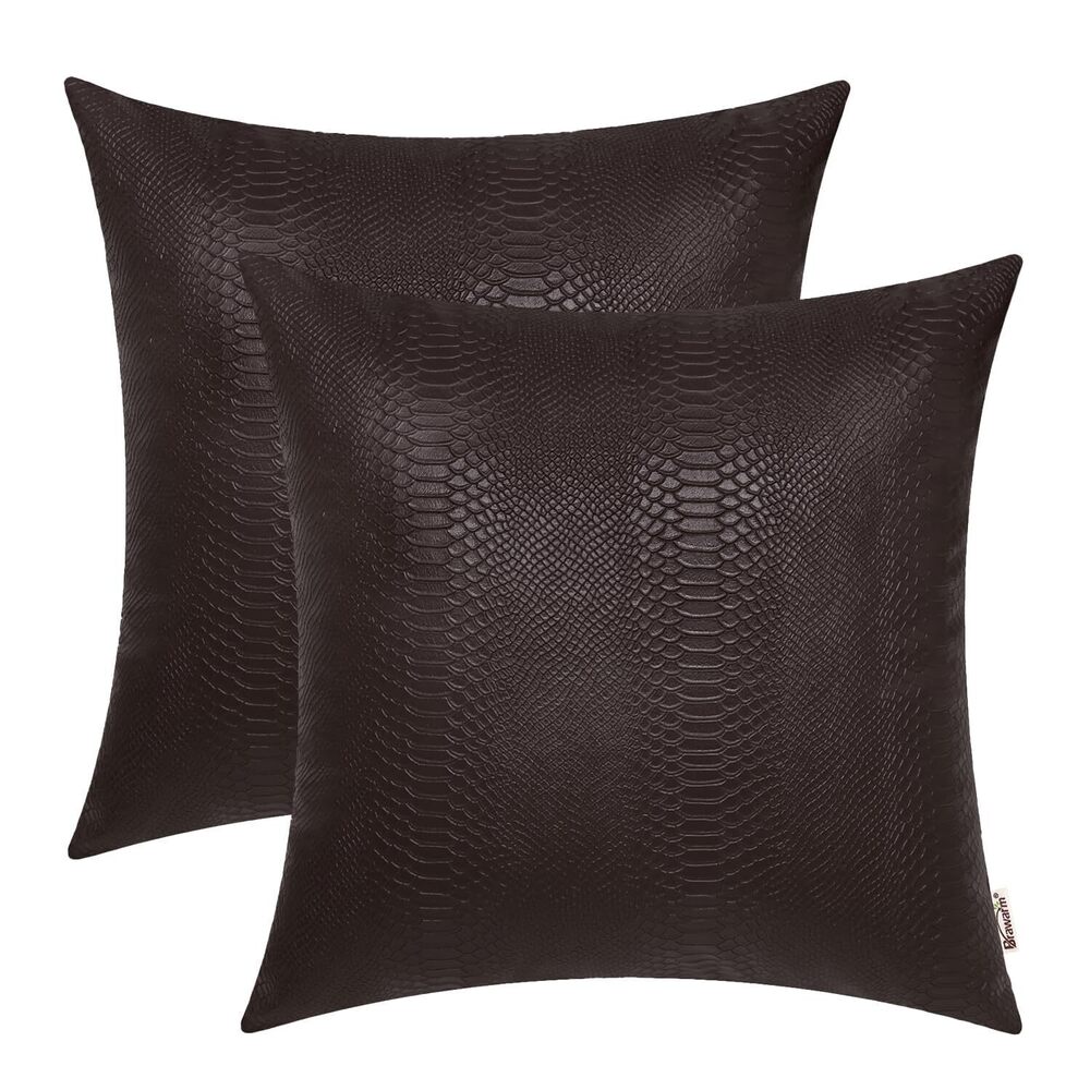 5697 Brown Leather Throw Pillows 16 X 16 Inches - Snake Leather Pillow